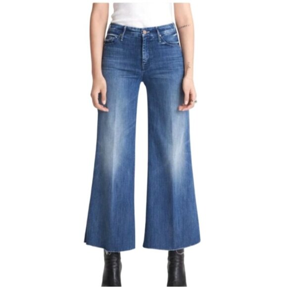 Mother Denim Sz 27 The Roller Ankle Fray Jean Double Shot Espresso Wide Leg 28"L - Picture 1 of 14